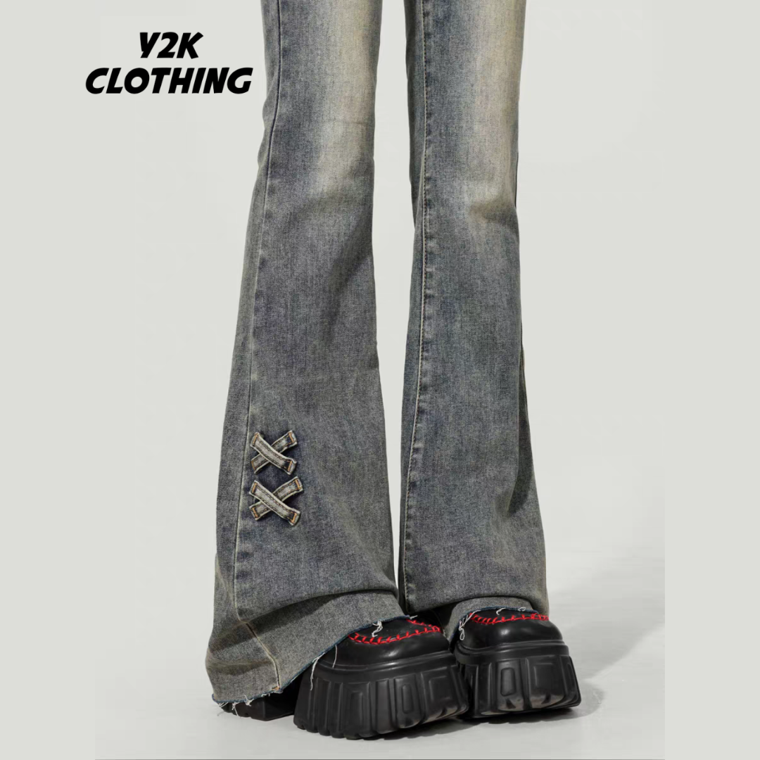 Dark Edge Lace-Up Flare Jeans