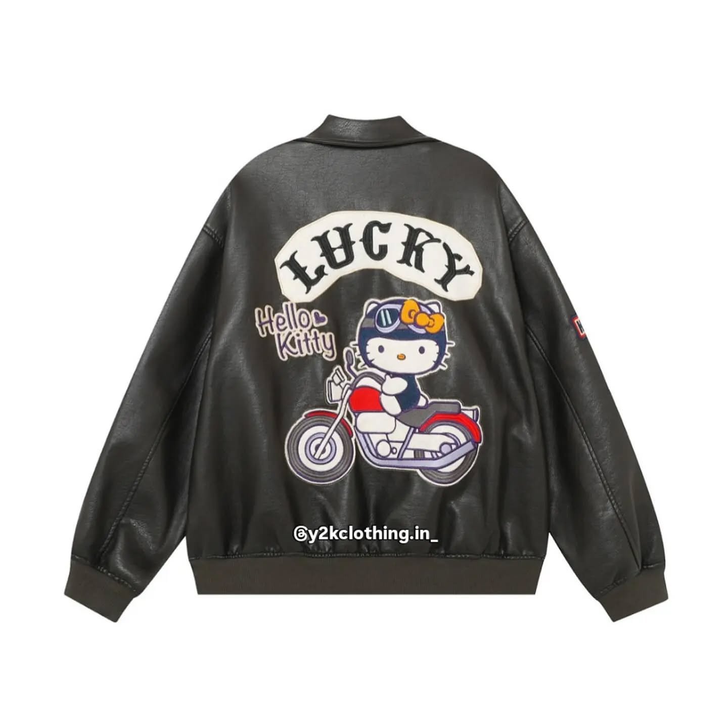 Retro Hello Kitty Embroidery Loose Leather Jacket
