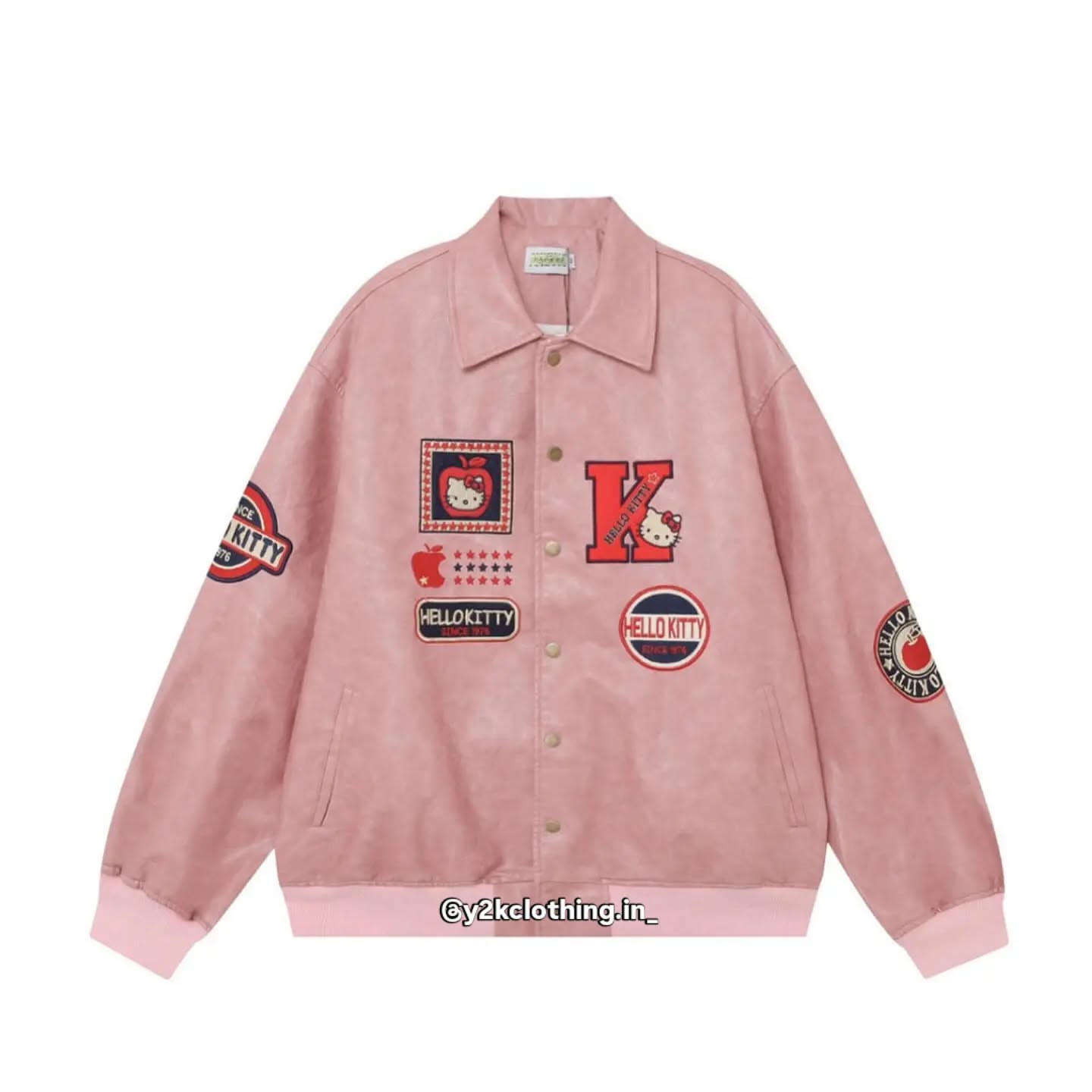 Retro Hello Kitty Embroidery Loose Leather Jacket