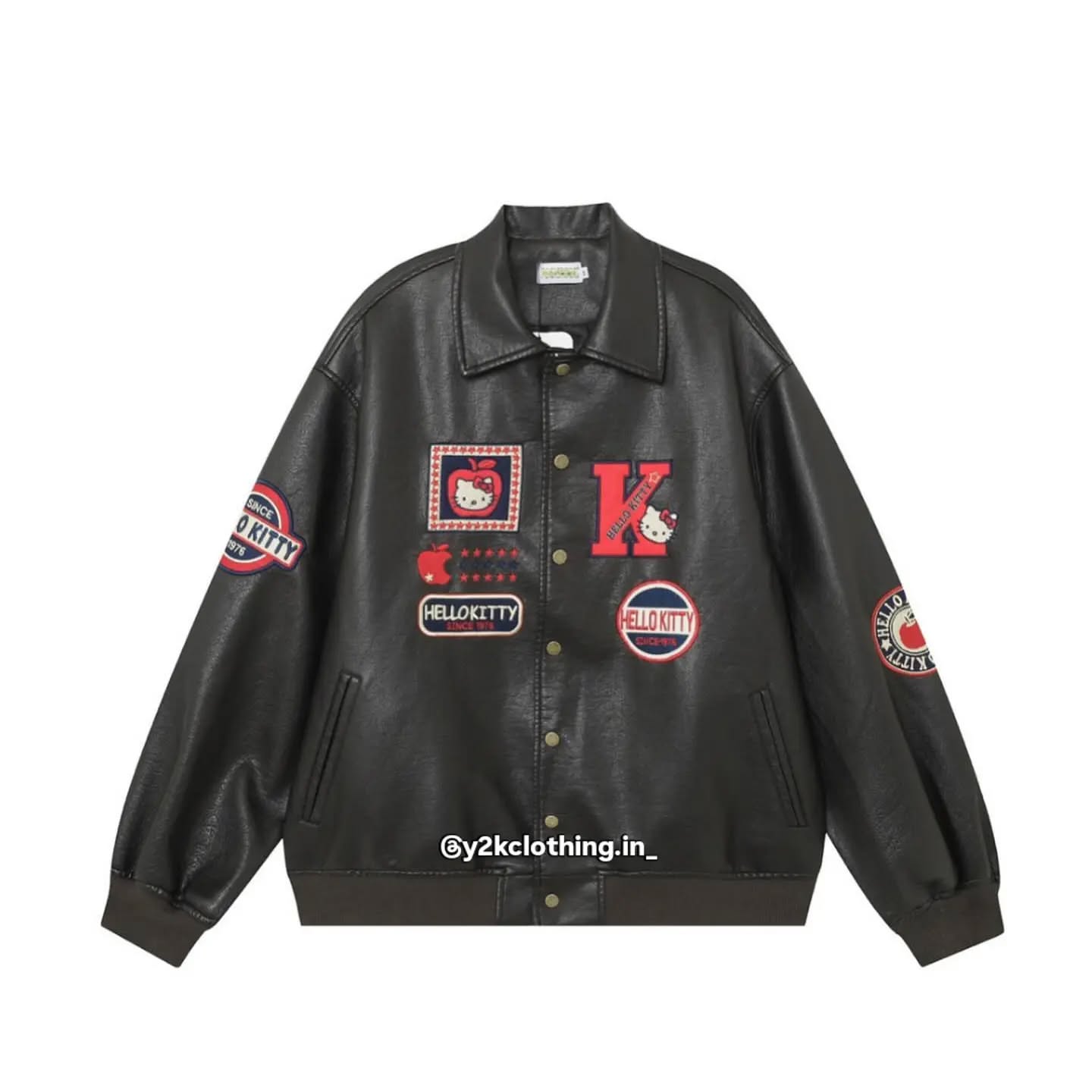 Retro Hello Kitty Embroidery Loose Leather Jacket