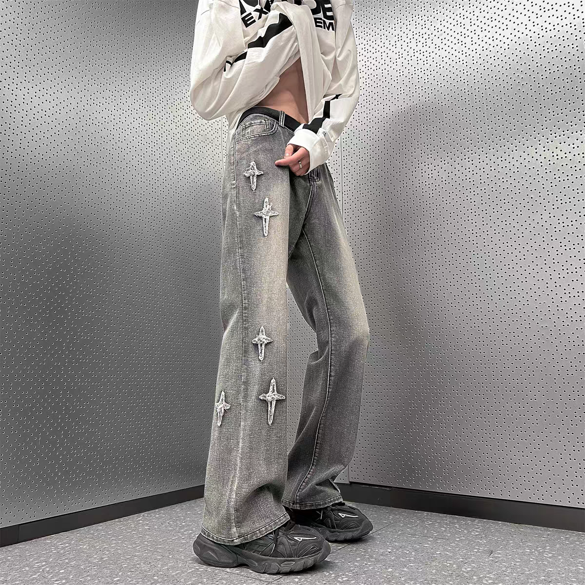 Y2k Star Patch Distressed Denims