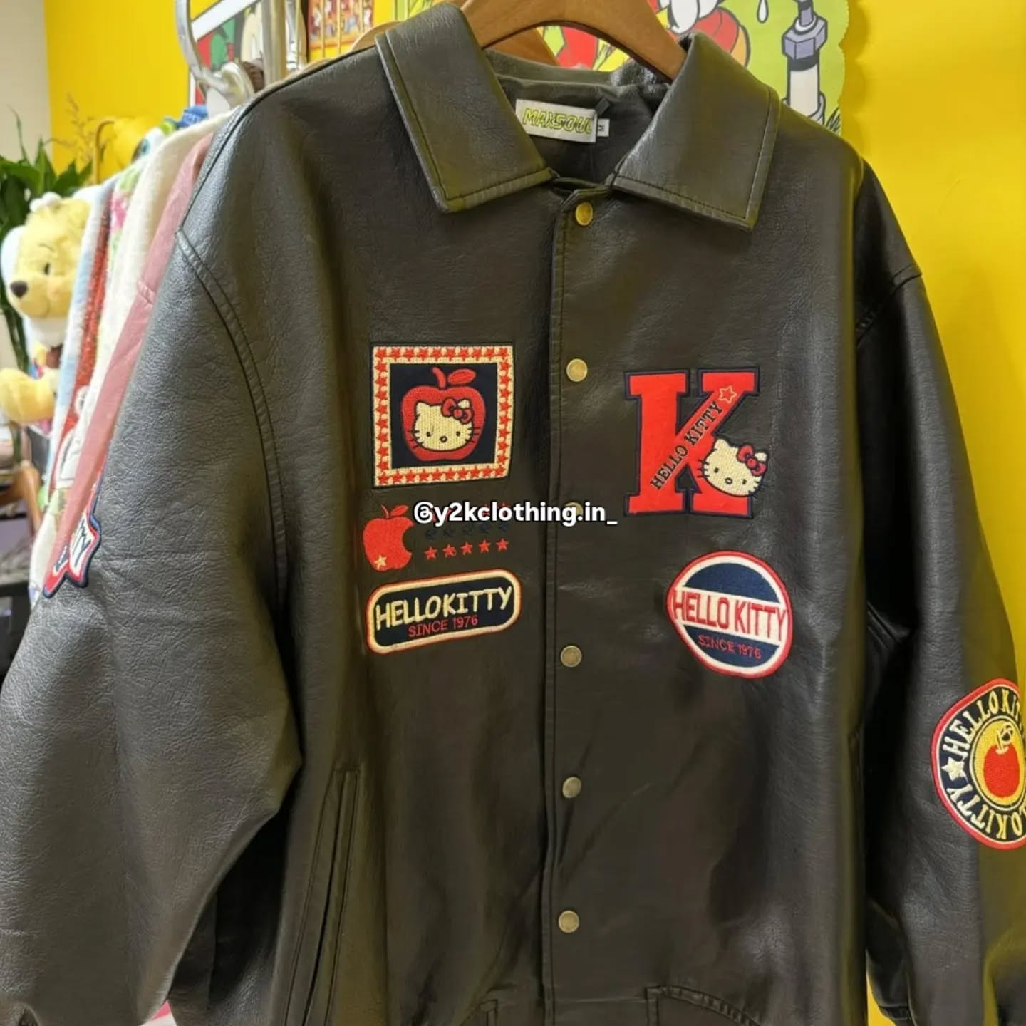 Retro Hello Kitty Embroidery Loose Leather Jacket