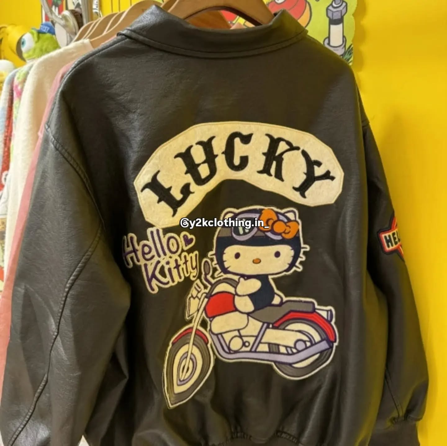 Retro Hello Kitty Embroidery Loose Leather Jacket