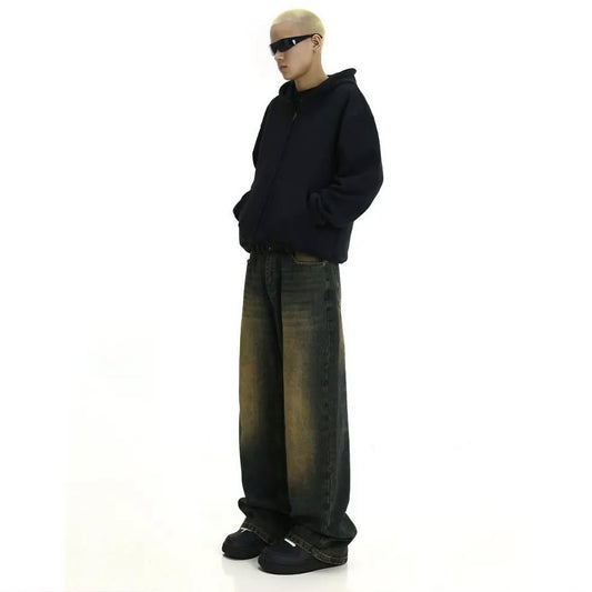 Y2k Retro Blue Wide Straight Denim