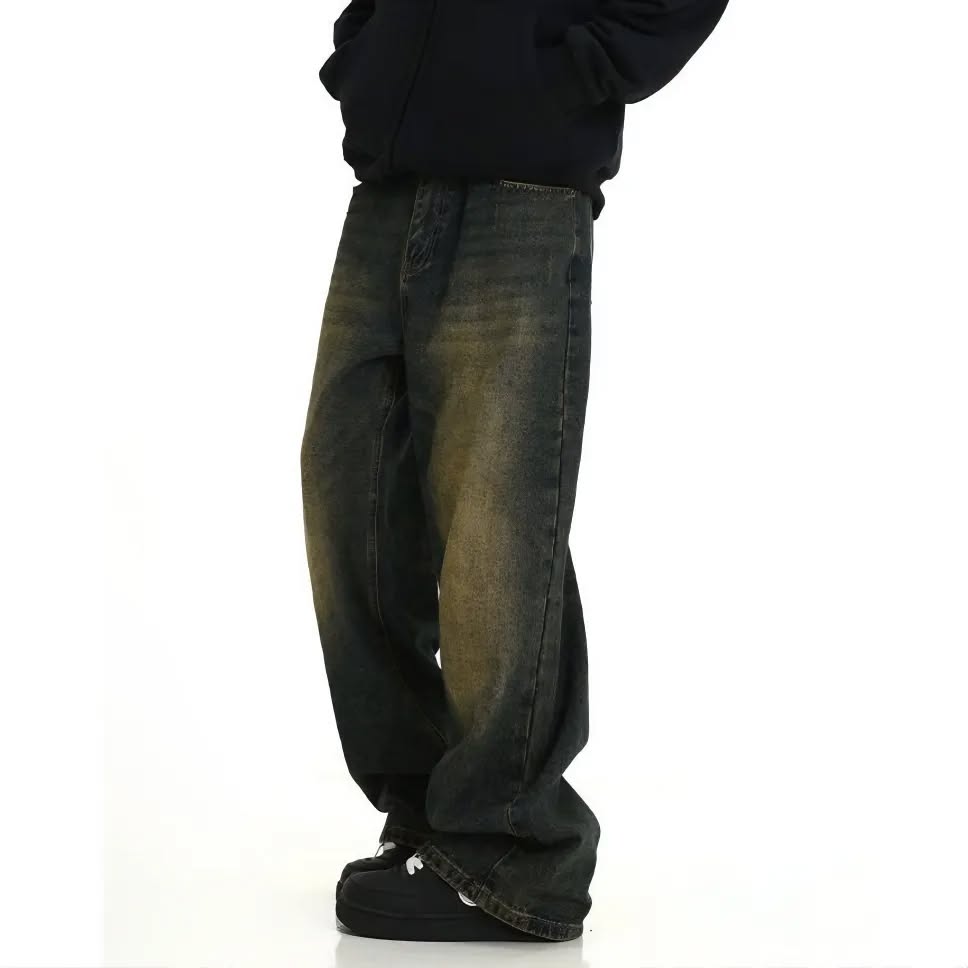 Y2k Retro Blue Wide Straight Denim