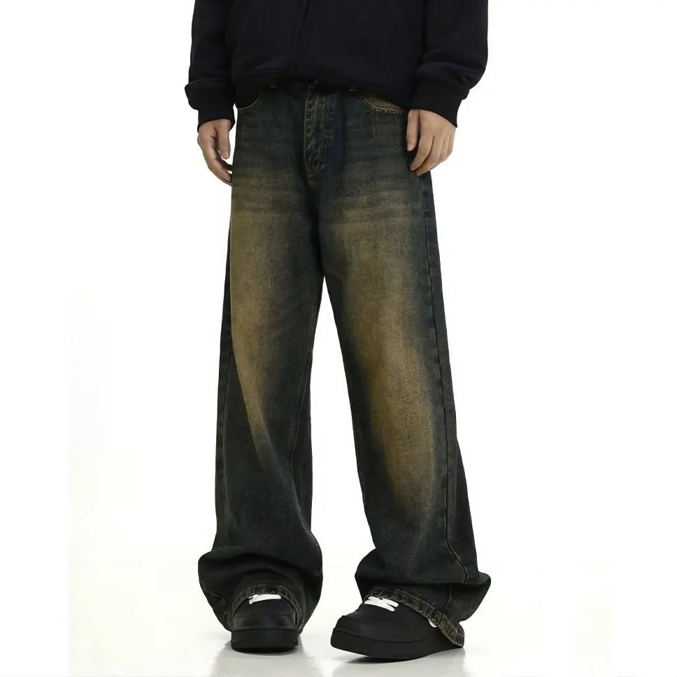Y2k Retro Blue Wide Straight Denim