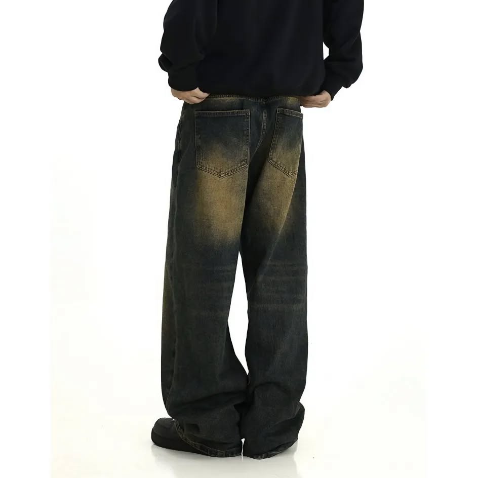 Y2k Retro Blue Wide Straight Denim