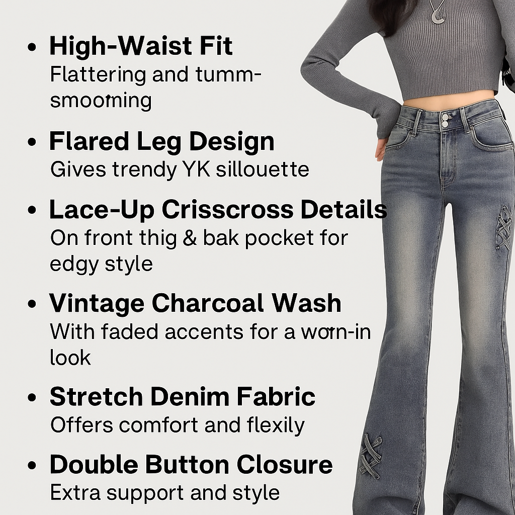 Dark Edge Lace-Up Flare Jeans