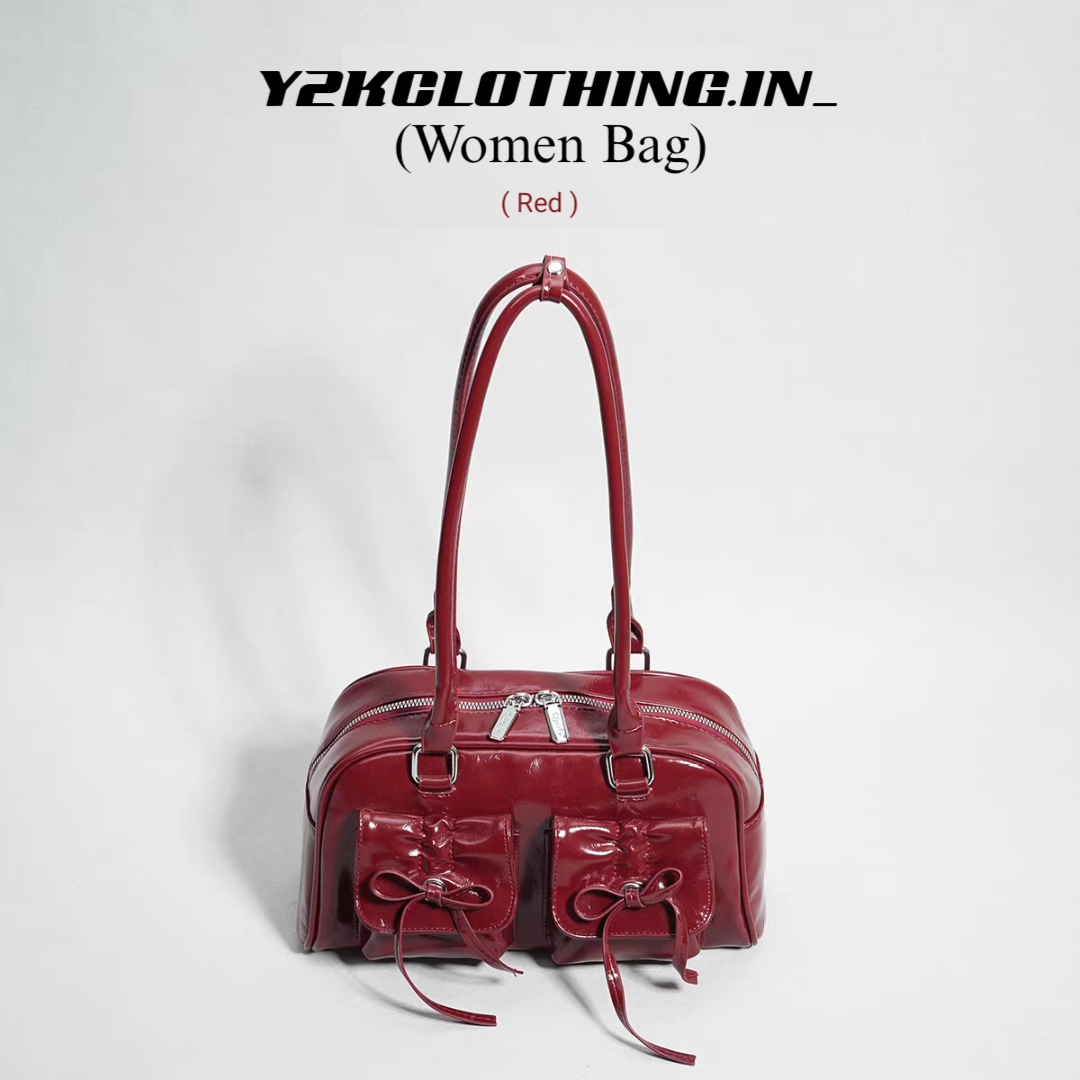Faux Leather Ribbon Bowler Bag