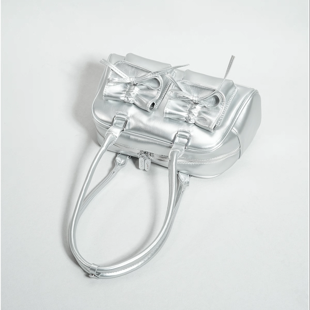 Faux Leather Ribbon Bowler Bag