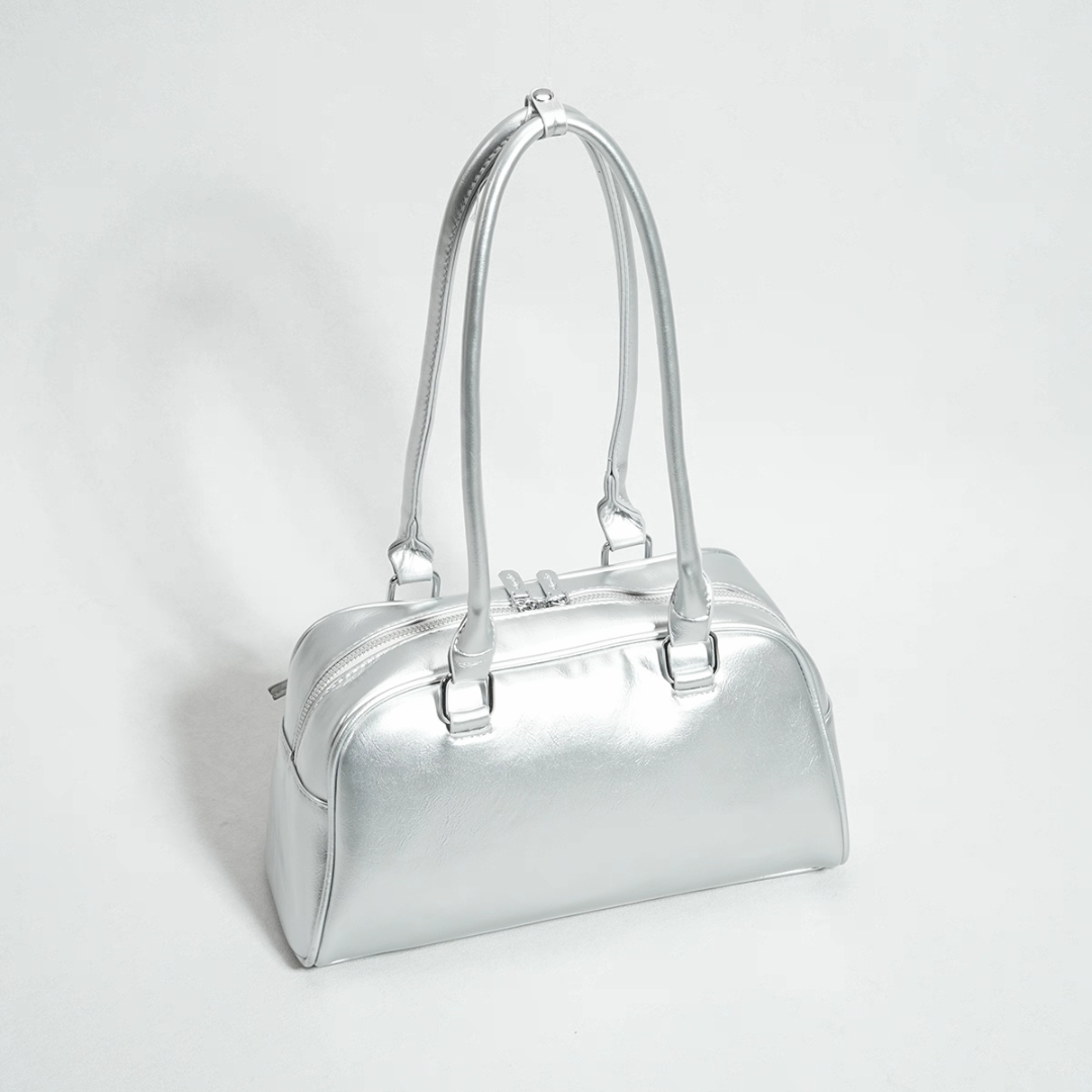 Faux Leather Ribbon Bowler Bag